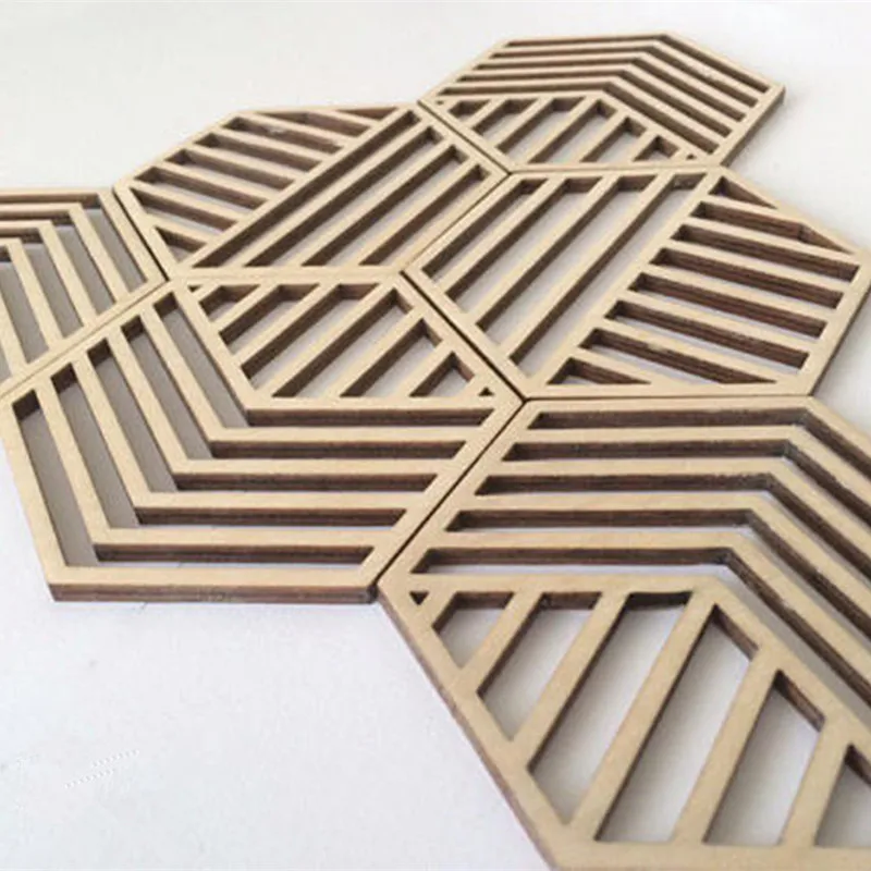 4 шт. DIY резные лазерная резка натуральные деревянные полые Coaster Подставки Под