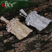 GUCY grand jésus collier et pendentif avec chaîne de Tennis couleur or glacé Zircon cubique hommes Hip Hop bijoux cadeau(China)