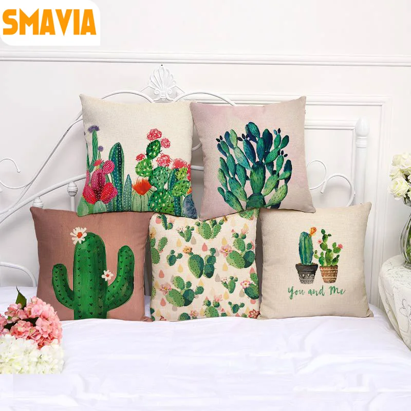 SMAVIA Tropical Plants Cactus Cushion Cover 100% Polyester 43*43cm Pillow Throw Sofa Chair Car Decora Home Pillowcase 1pc | Дом и сад