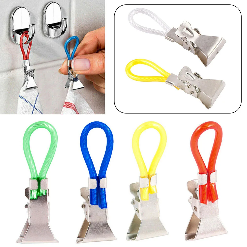

5Pcs Travel Kitchen Towel Clip Mini Durable Metal Hanging Home Strong Organizer Bathroom Beach Mixed Color Hook Loop