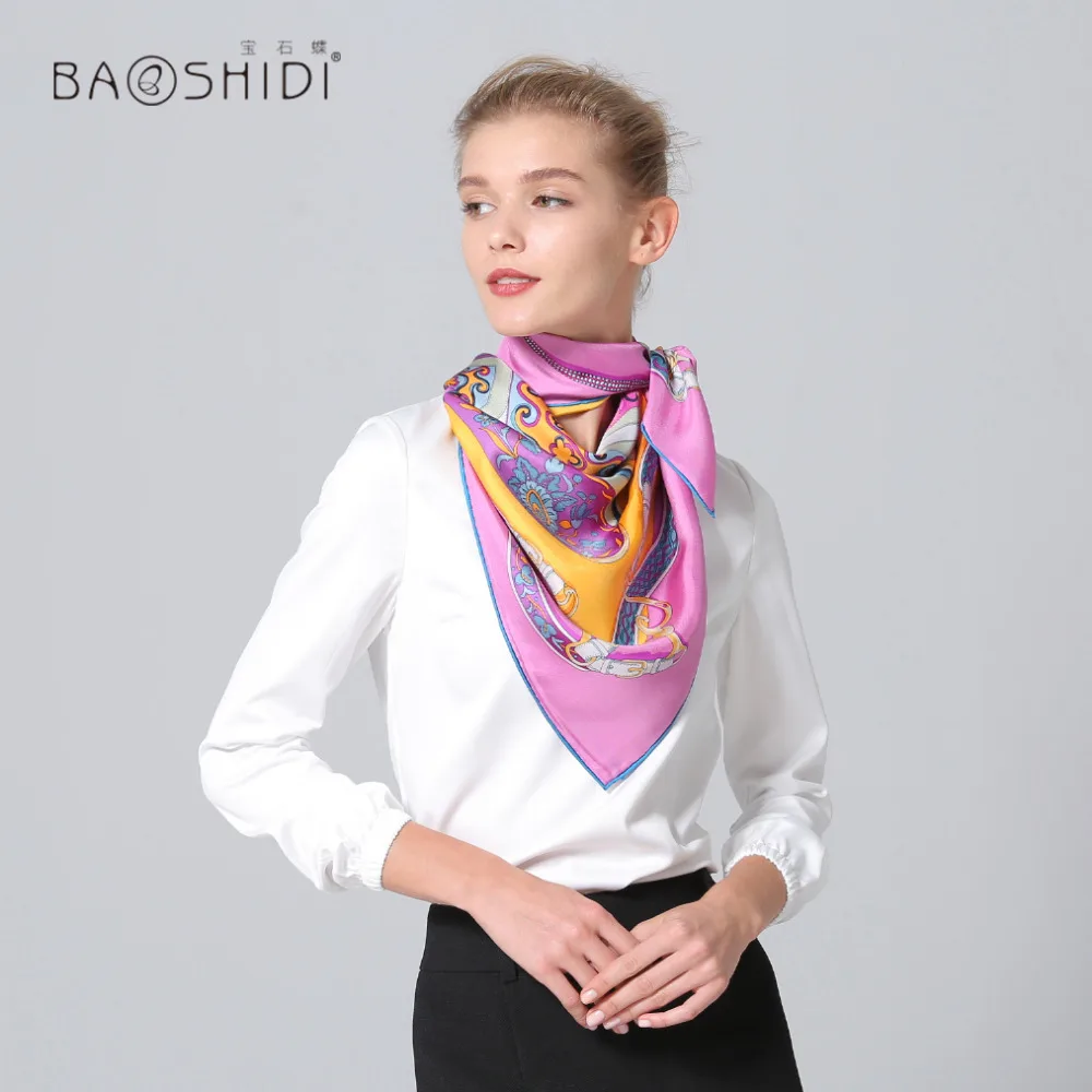 100% Silk 90*90cm Scarf, Floral Female Scarves,Hand rolled edge manual ...