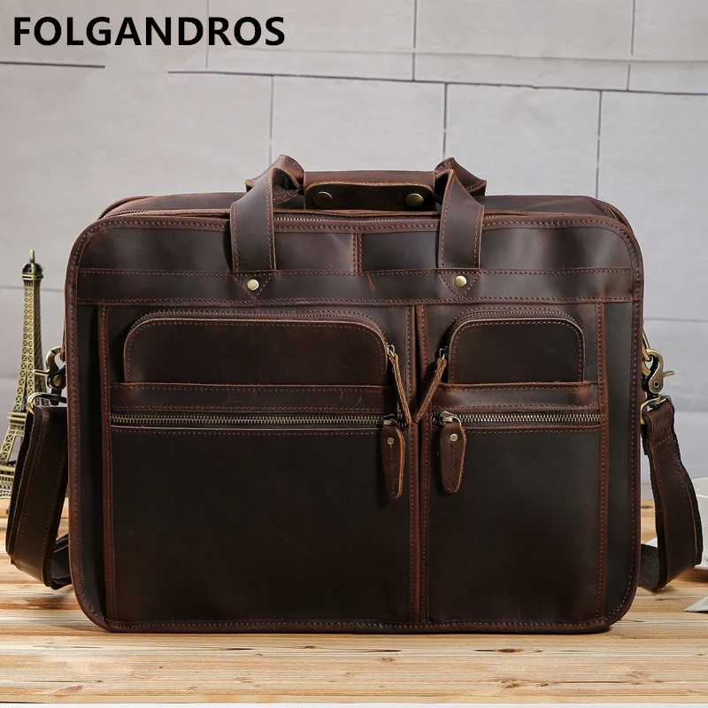 

Men's Genuine Leather Briefcases Vintage Super Large Capacity Multi-function Business Bag Cowhide Computer Document Briefcase