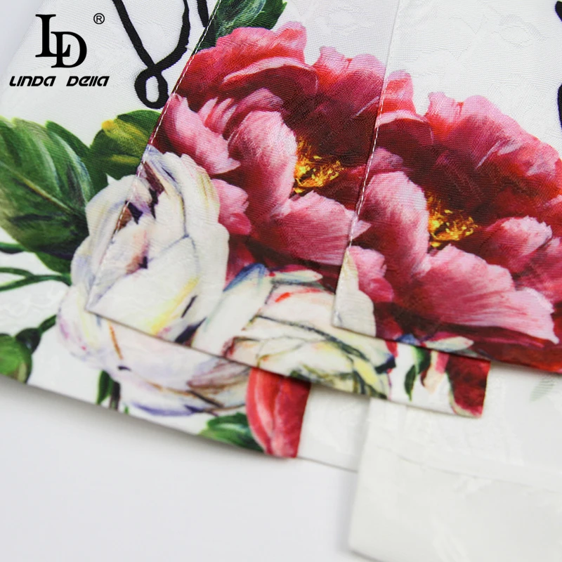 LD LINDA DELLA New 2018 Summer Fashion Designer Skirts Women Elegant Flower Printed Asymmetrical Skirts High Quality Skirts