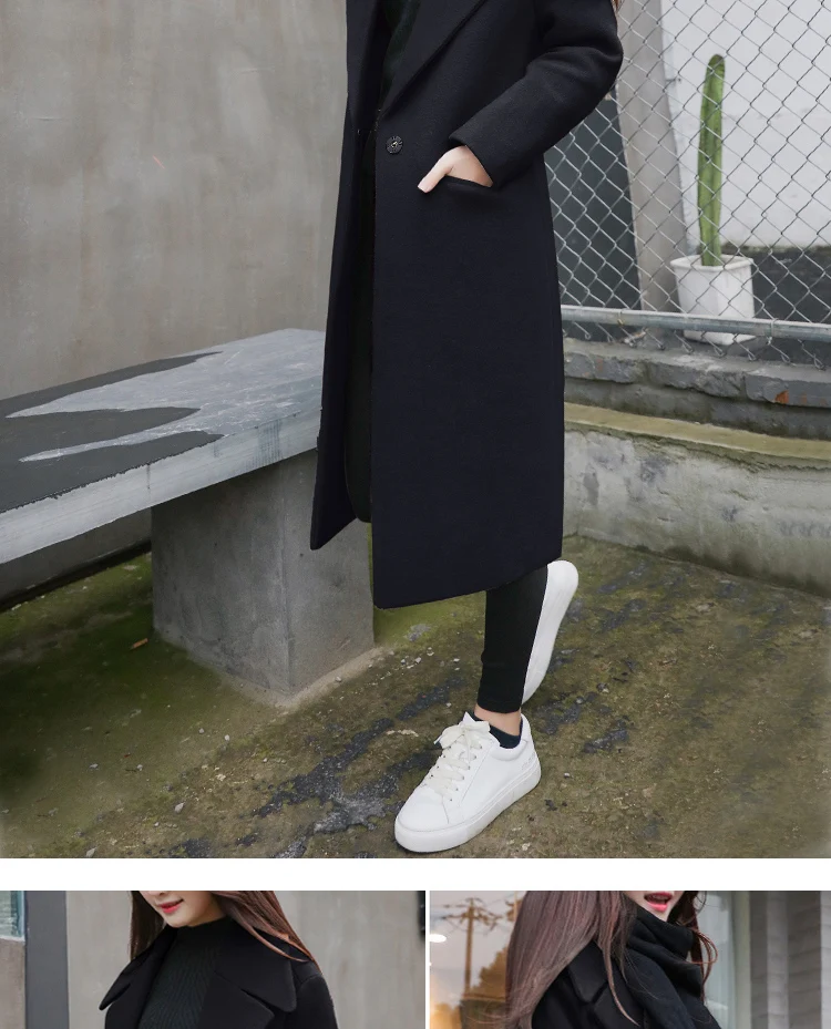 Зимнее корейское пальто для женщин модное винтажное шерстяное пальто из смешанной шерсти женское пальто с воротником под горло тонкое Формальное длинное пальто для женщин