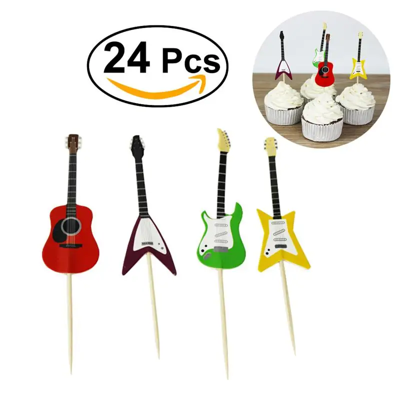 

24pcs Guitar Musical Instrument Shape Cupcake Toppers Cupcake Decorating Tools for Party Supplies
