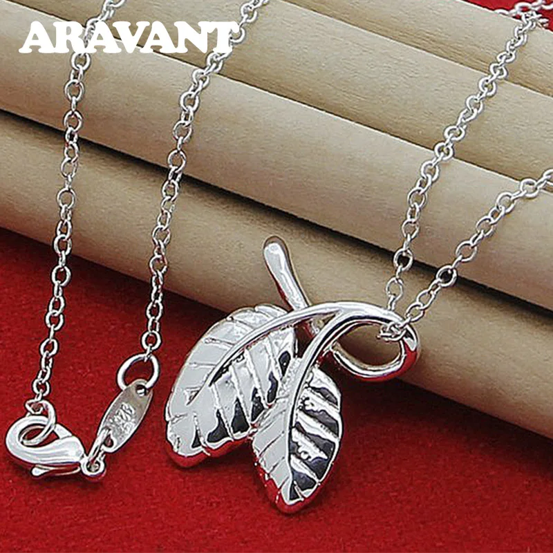 

925 Silver Leaf Shape Pendant Necklaces For Women Fashion Wedding Jewelry Gifts