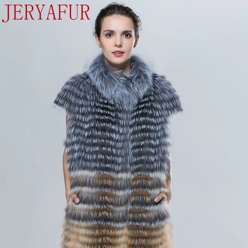 Jeryafur2017 российских женщин зимняя куртка пальто с мехом Red Fox Plus Silver меха лисы