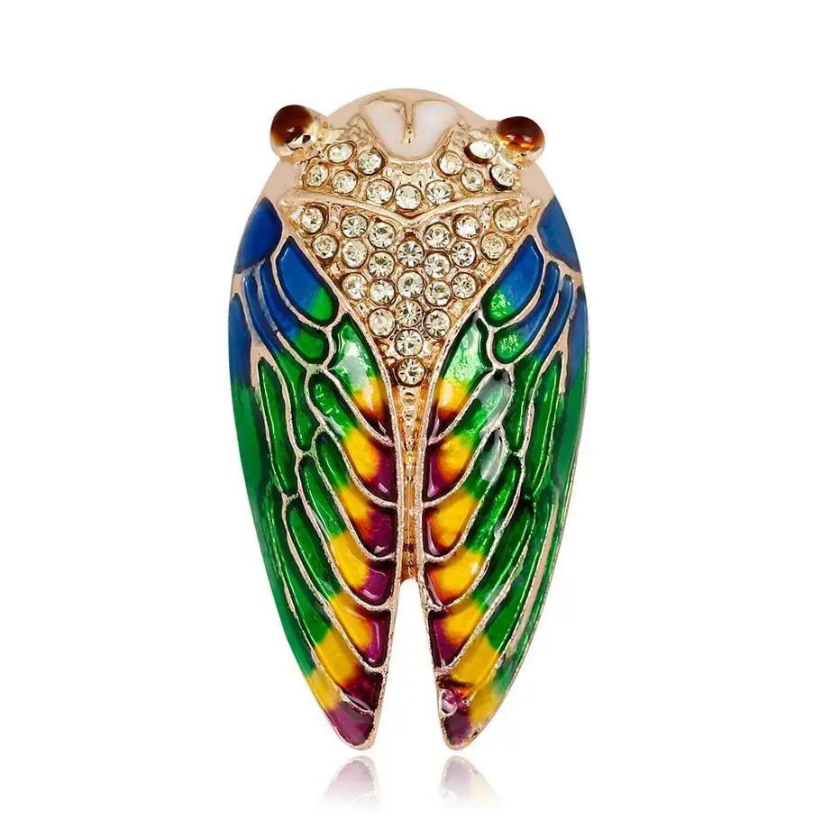 

HC Delicate Enamel Rhinestones Cicada Women Brooches Pins Cute Insect Lapel Pins Kids Girl Gift Badges Backpack Brooch Jewelry F