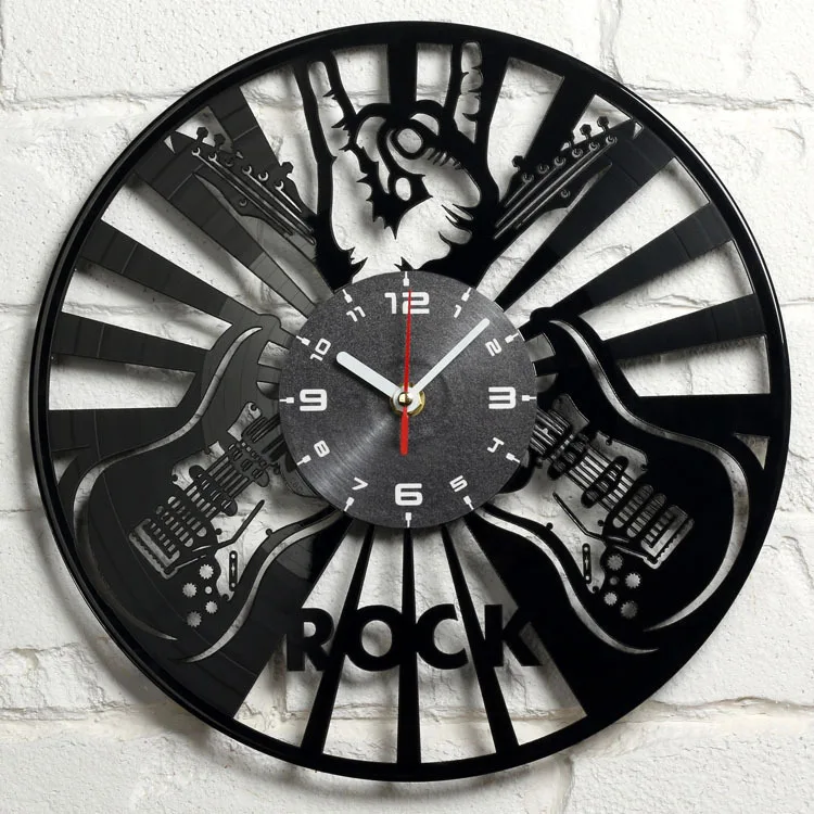 

2019 New Arrival Large Wall Clock Wall Clock Free Shipping Free Free Cross-border Hot Style Guitar Rock Band Vinyl Decorative