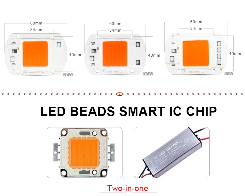 Чип для выращивания света 20 Вт/30 Вт/50 Вт полный спектр 1500LM 2200LM 4000лм светодиодный светильник для выращивания домашних растений и цветов