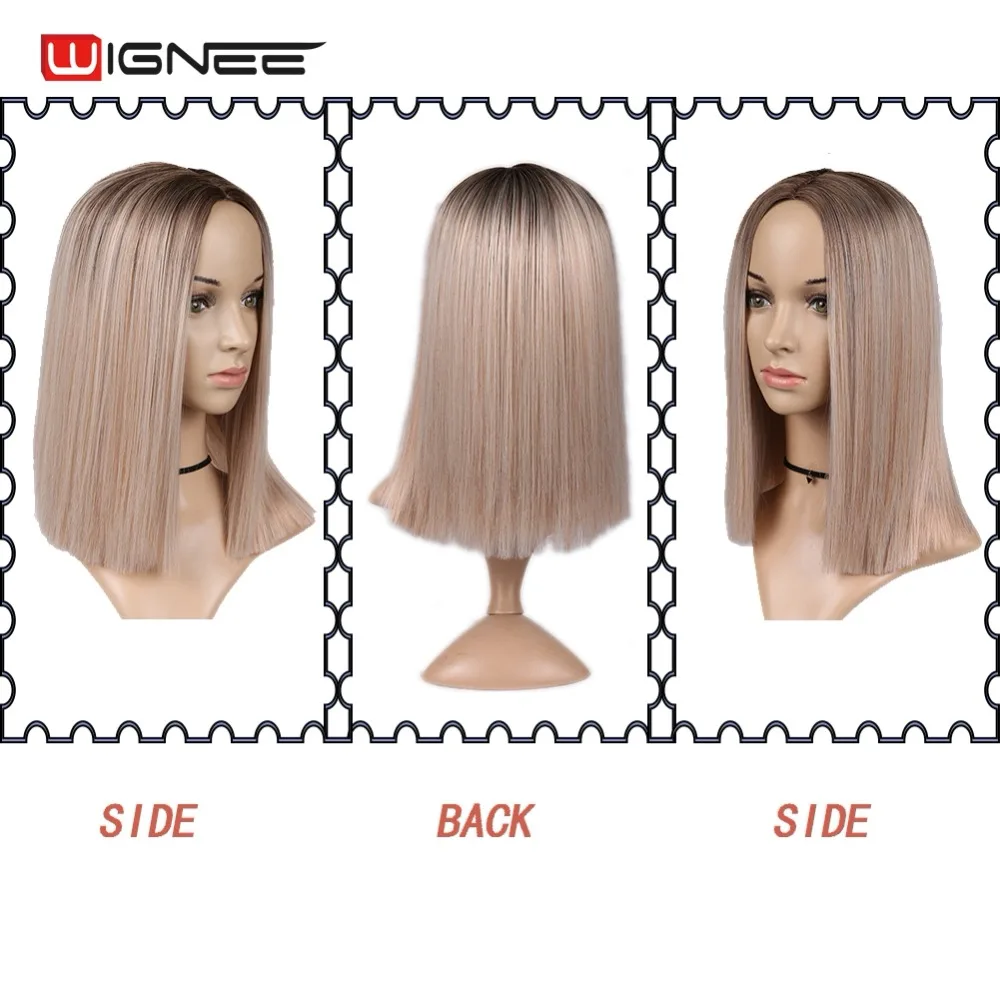 Wignee 2 тона Ombre Розовый Короткие прямые синтетические парики для черный для женщин высокой плотности натуральных волос Мягкие модные 2019