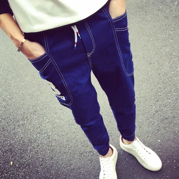 

New 2020 Spring Autumn Men's fashion teenager hip hop Street Elastic Waist Letter Print jeans Harem teenagers beam foot trousers