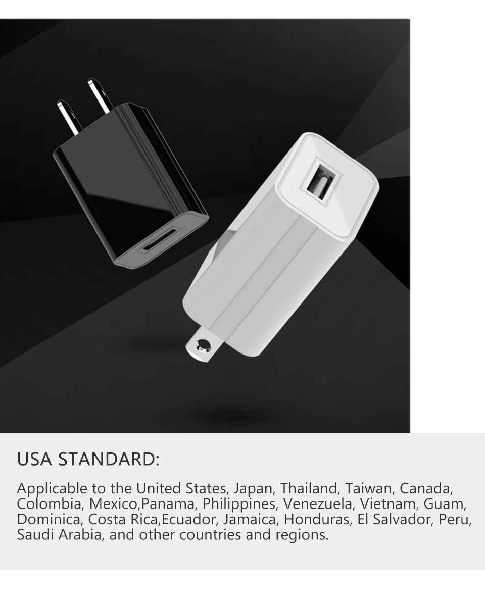 5V1A USB Charger Adapter Travel Wall US Standard Mobile Phone High Quality Electronic Plug Stable Charging White and Black (7)