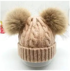2018 милая детская шапка помпоном зимние теплые вязаная шапочка для малыша Skullies шапочки одноцветное цвет открытый дети шапки для обувь