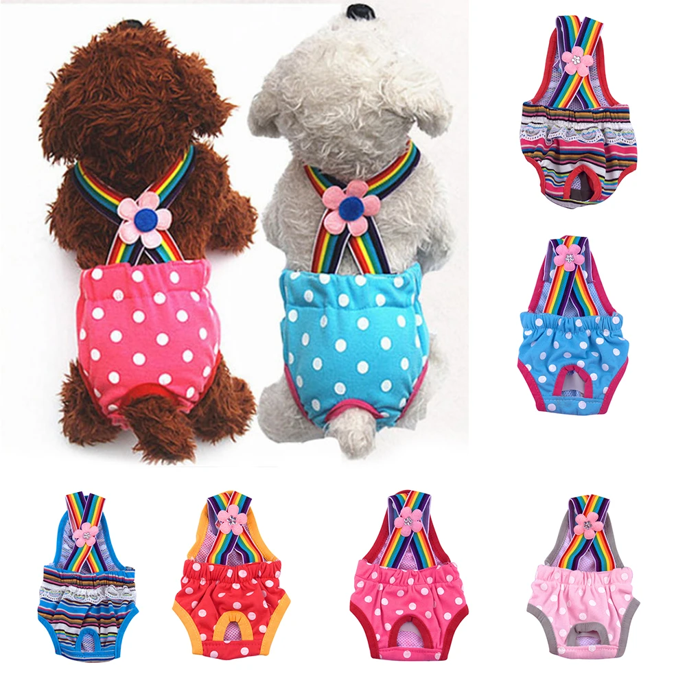 TINGHAO Pet Physiological Pants Polka Dot Striped Female Dog Sanitary Panties Shorts Underwear Sanitary Diaper Washable Shorts