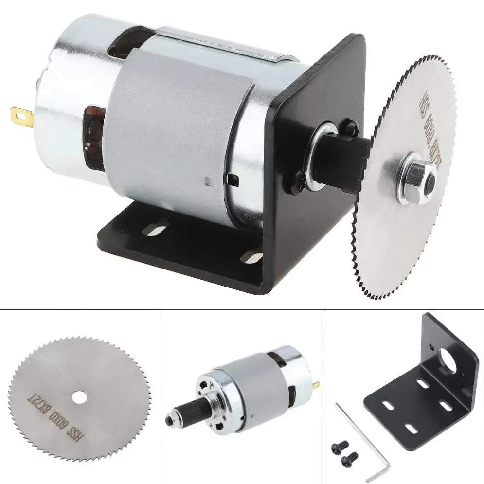 

12-24V Drill 775 Motor Table Saw Kit with Ball Bearing Mounting Bracket and 60mm Saw Blade for Cutting / Polishing / Engraving