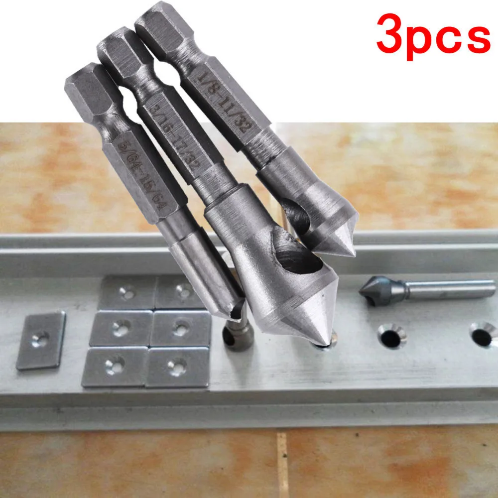 3pcs HSS Countersink Drill Bit Titanium Coated Deburring Tool Bit Wood Trill for Cutting Through Me
