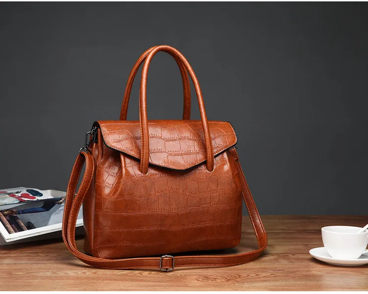 MJ Women Handbag Alligator PU Leather Shoulder Bag Female Large Capacity Top-Handle Bags Luxury PU Leather Tote Messenger Bag (18)