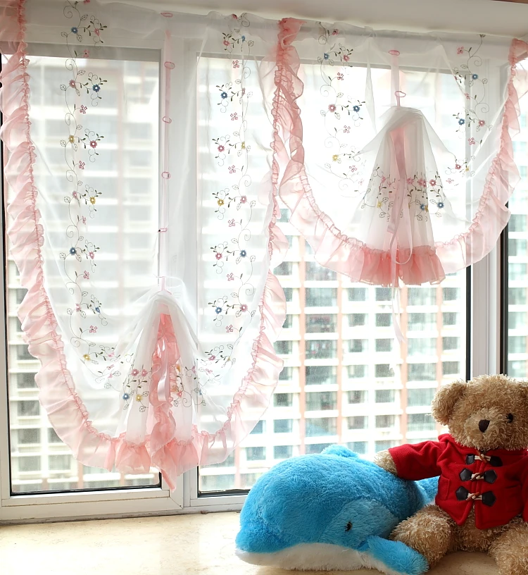 Free shipping Pink love garden flounces Bay Window yarn balloon curtain