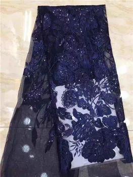 

French Net Lace Fabric 2019 Latest African Guipure Lace Fabric with Embroidery Mesh Tulle Sequins Lace Fabric 5 yards