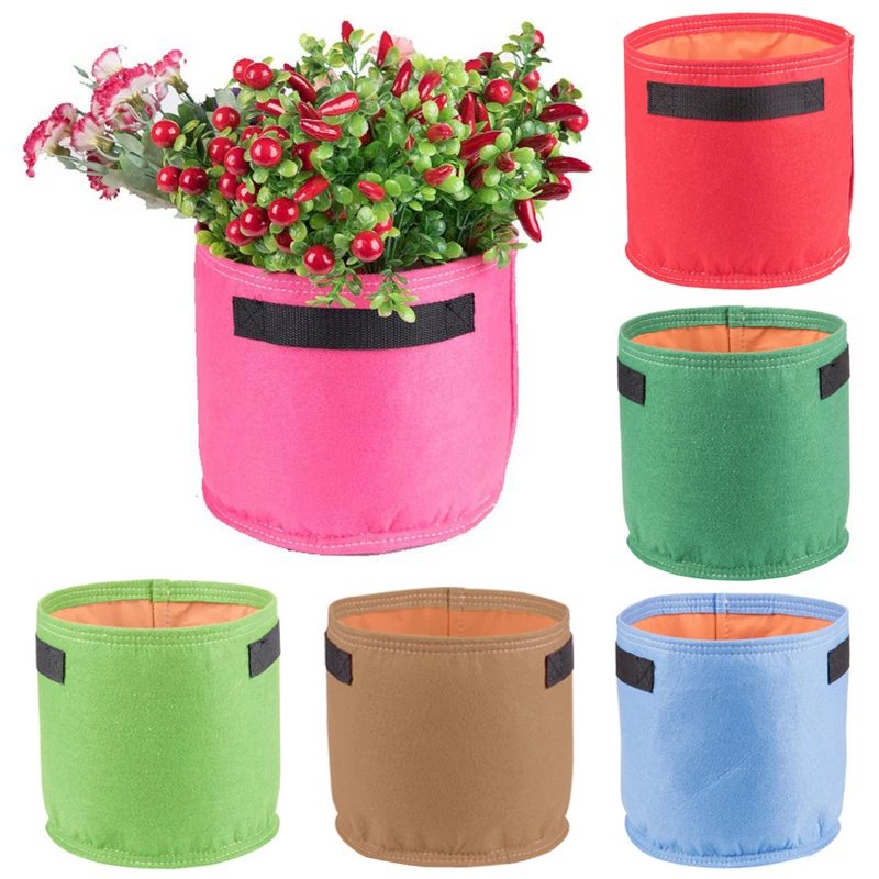 Colorful Plant Grow Bags Breathable Non-Woven Fabric Pots with Handles Planting Bag Seedling Flowerpot Garden Supplies
