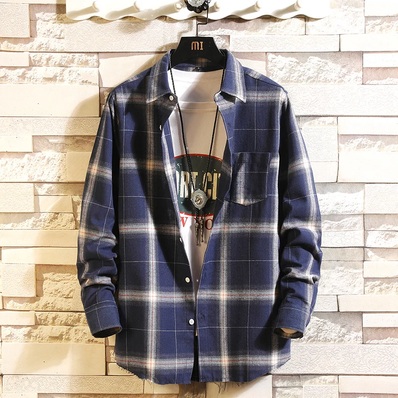 

2019 New Spring Fashion Brand Men Clothes Men Long Sleeve Shirt Men Plaid Cotton Casual Men Shirt Social 6502