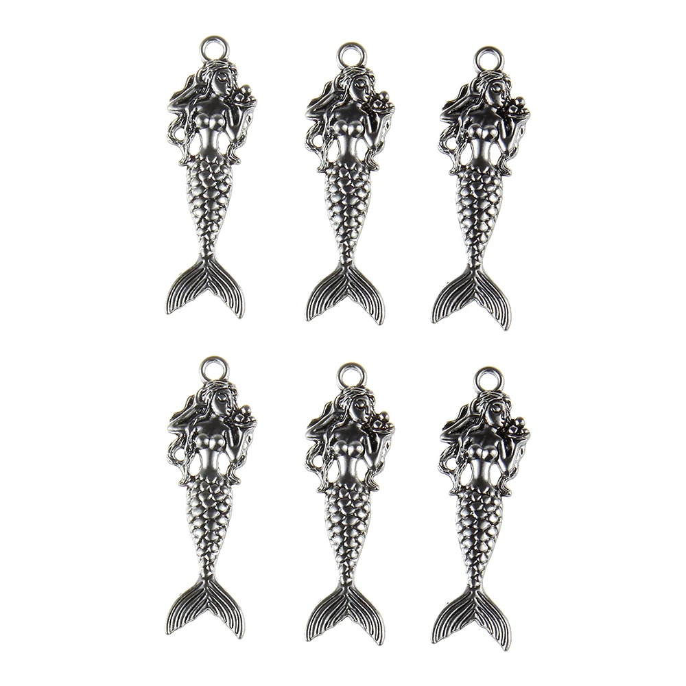 

2018 New 3D charm antique silver plated Sea of Daughter mermaid pendant DIY bracelet necklace jewelry accessories 61*24mm5pcs