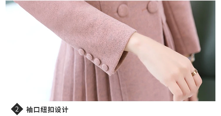 Плиссированное ТРАПЕЦИЕВИДНОЕ шерстяное пальто с длинным рукавом плюс женское пальто элегантное двубортное длинное пальто тонкий зимний жакет W665