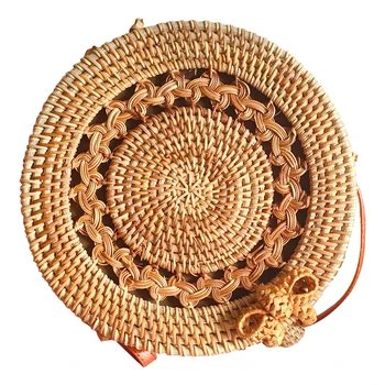 

Handwoven Thick Classic Round Rattan grass Bag Brown