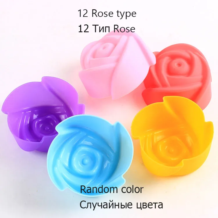 Upors 12pcs силиконовая форма капкейк сердечко силиконовый для торта, мыла прессформы выпечки пресс-формы для выпечки инструменты для выпечки формы для выпечки Кухня - Цвет: 12 Rose type