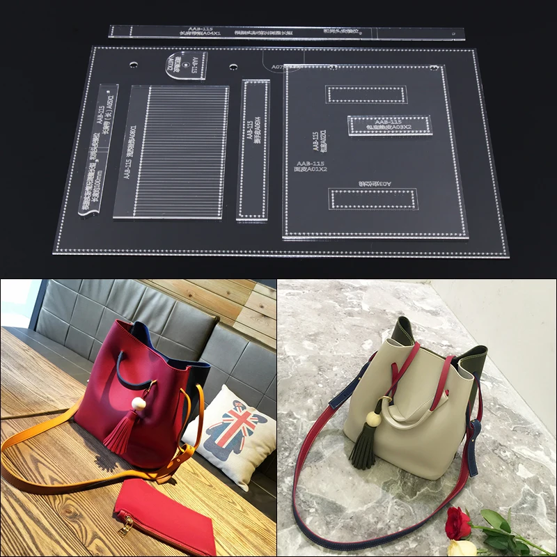 

1 set DIY Acrylic Template Sewing Stencils Pattern Women's Bucket Shoulder Messenger Bag Leather Craft Sewing Pattern