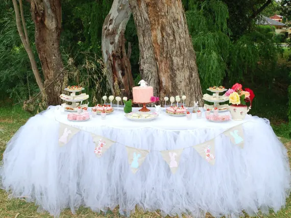 Тюль столовая ткань посуда Свадебная вечеринка Xmas Baby Shower Декор ко дню рождения - Цвет: Белый