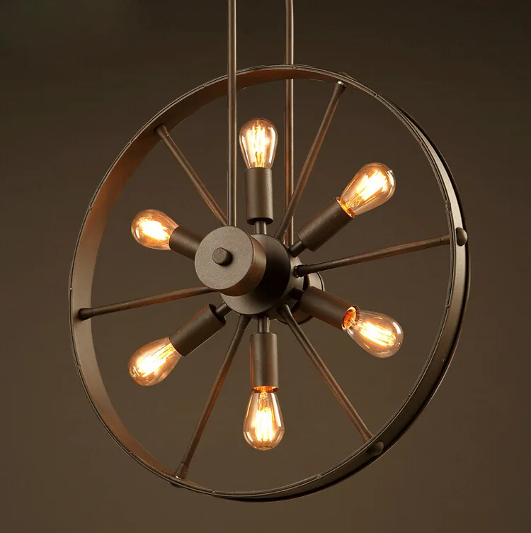 

Nordic Industrial windmill wrought iron wheel pendant light exhibition hall hotel restaurant corridor bar hanging lighting
