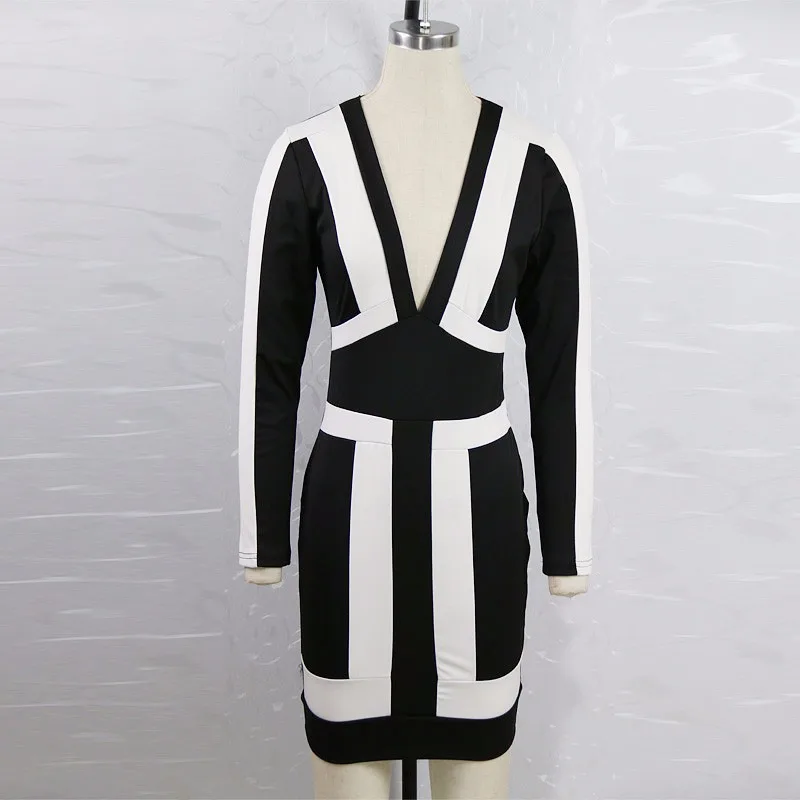 Плюс Размер женское черно-белое платье в стиле пэчворк XXL XXXL с длинным рукавом облегающее летнее платье знаменитостей vestidos