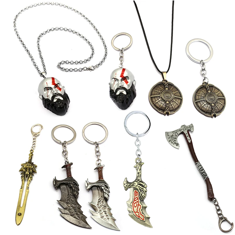 

Game God Of War Keychain Kratos Guardian Shield Ice Axe Key Ring Link Chain Pendant Men Car Bag llavero Chaveiro Porte Clef Hot
