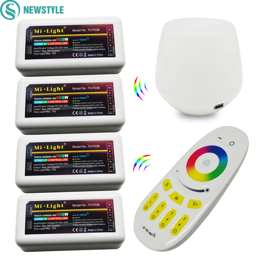 

DC5V WiFi LED Controller Hub+12V 24V RGBW RF Touch Remote Control+4-zones 2.4G Wireless Controller For RGBW LED Strip Light Bulb