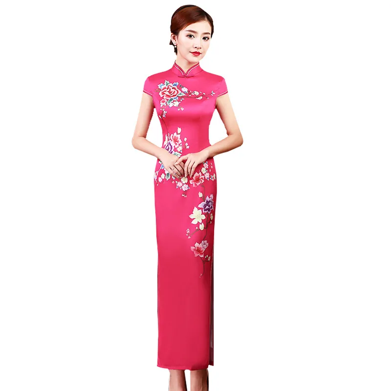 

Improved Cheongsam New Retro Chinese Long Banquet Bride Wedding Toast Clothing Slim Thin Cheongsam Dress Rose Red