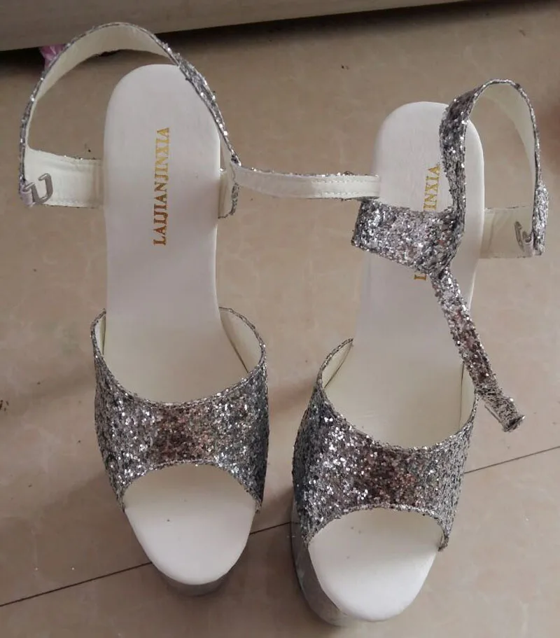 LAIJIANJINXIA/торжественное платье с серебряными блестками и кристаллами пикантная обувь туфли на ультравысоком каблуке 20 см танцевальная обувь на высоком каблуке 8 дюймов