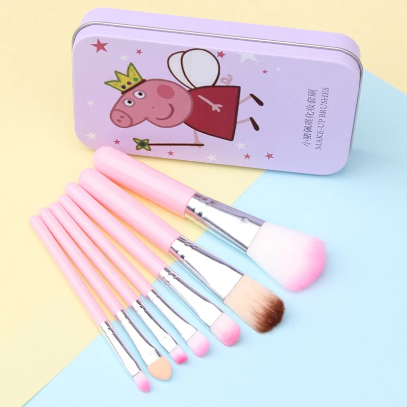 

1set Pig Peggy 7Pc/set Mini Makeup brush Set cosmetics kit de pinceis de maquiagem make up brush Kit with Metal box