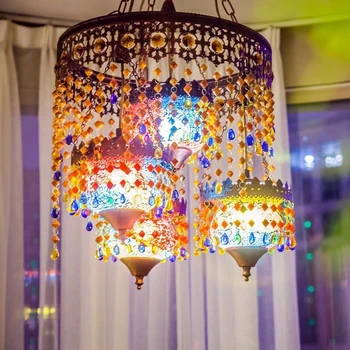 

Bohemian pendant light Southeast Asia Living Room Dining Room Lighting Tempered Glass Mosaic Color Glass pendant Lamp WL5051357