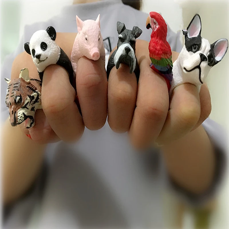 HuaTang Trendy 3D Printing Cute Baby Animal Finger Ring Anel Masculino Anillos Wedding Rings Women Man Lady Girl Jewellery