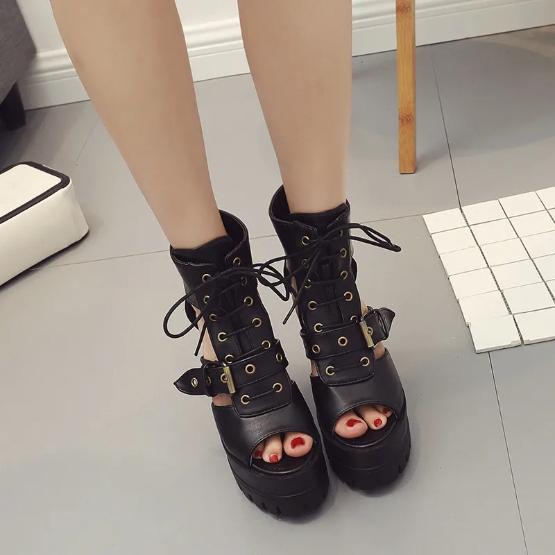 

YMECHIC Sexy Rivet Gothic Platform Sandals 2019 Summer Autumn Ladies Footwear Ultra High Heels Shoes Woman Gladiator on Sale