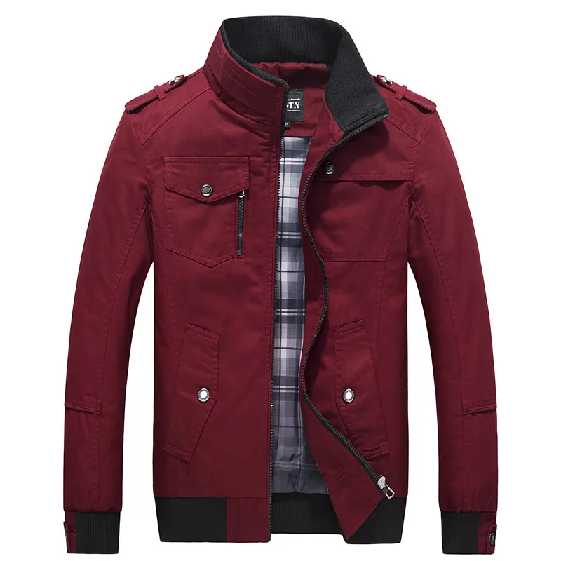 Повседневная мужская куртка, Весенняя армейская военная куртка, мужские пальто, зимняя мужская верхняя одежда, осеннее пальто с карманами на молнии, куртка - Цвет: Красный