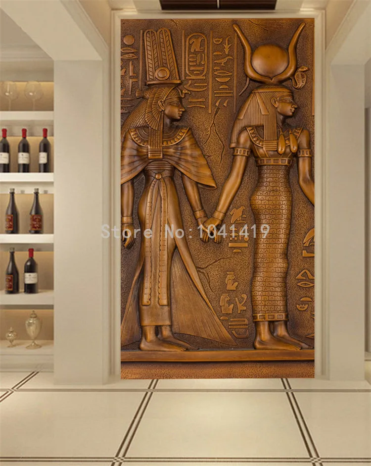 Европейский стиль винтаж Египетский Король Королева скульптура 3D тисненые фото Настенные обои гостиничный зал гостиная вход обои