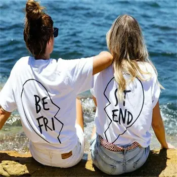 

2018 Summer Best Friends T Shirt Print Letter BE FRI ST END Women T-shirt Fashion Short Sleeve Women Clothing White Black