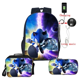 

Sonic Bags Teens Daily Backpack Surprise Gift Children Boys Girls School Backpack 3pcs/set Backpack+lunchBag+pencilCase