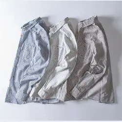 Японский стиль одежды Для мужчин рубашка Рубашки домашние муж. одежда с длинным рукавом на пуговицах воротник карман, хлопок тонкий Camisa