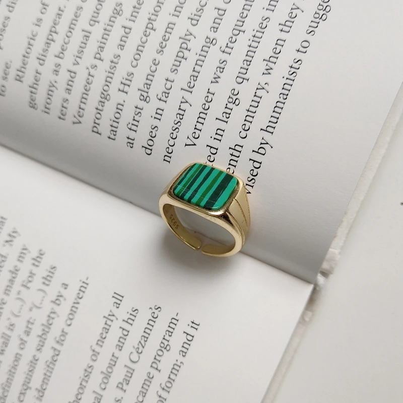 Ceny LouLeur 925 srebro malachitowe kwadratowe pierścionki złote klasyczne wzornictwo eleganckie eleganckie otwarte pierścienie dla kobiet festiwal biżuteria prezent