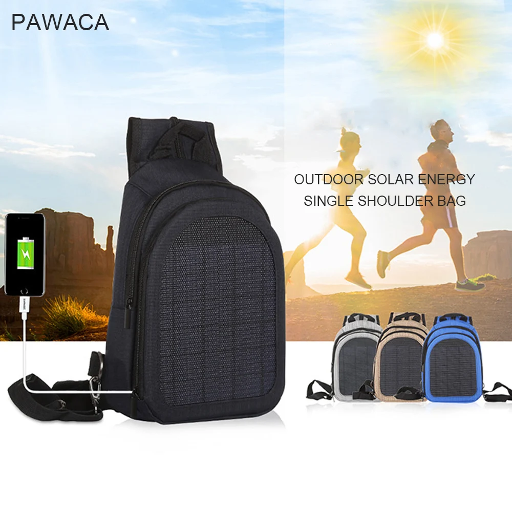 

Pawaca Anti Thief Travel Backpack Solar Energy Charging Backpack For Women Men Convenient USB Charge Slanted Zipper PVC Backpack