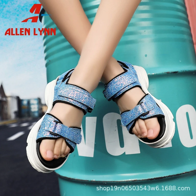 

ALLENLYNN New Hot Sale Sneakers Sandals Bling Flat Platform Women Shoes Woman Casual Soft Summer Sandals 2019 Shoes Female